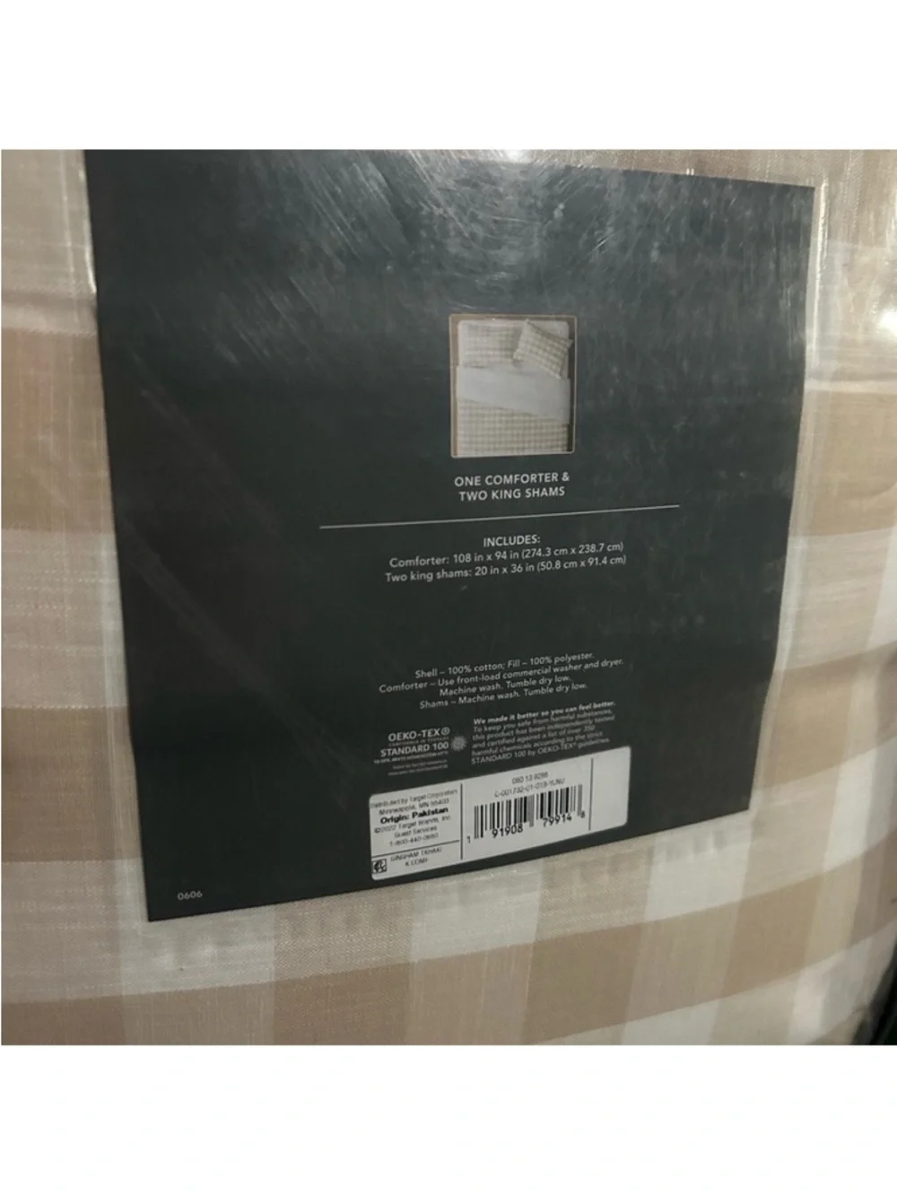 Threshold King Beige and White Gingham Comforter Set - All Season, Breathable